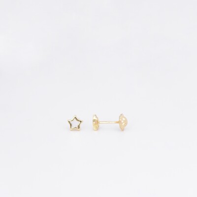 Boucles d'oreilles Etoiles Collection Lumière enfant, or jaune 18 carats et nacre, système à vis