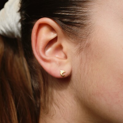 Boucles d'oreilles Dauphins Collection Lumière enfant, or jaune 750 millièmes, oxydes de zirconium à vis