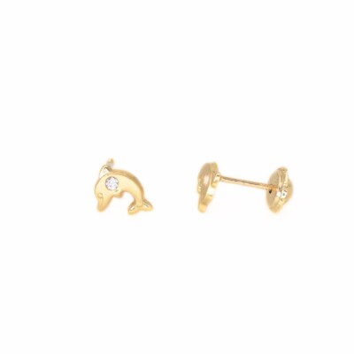Boucles d'oreilles Dauphin Collection Lumière enfant, or jaune 375 millièmes, oxydes de zirconium à vis