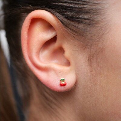 Boucles d'oreilles Cerise Collection Lumière enfant, or jaune 750 millièmes, à vis