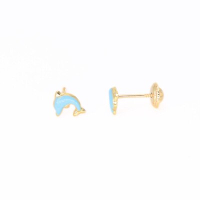 Boucles d'oreilles Dauphins Collection Lumière enfant, or jaune 750 millièmes, à vis