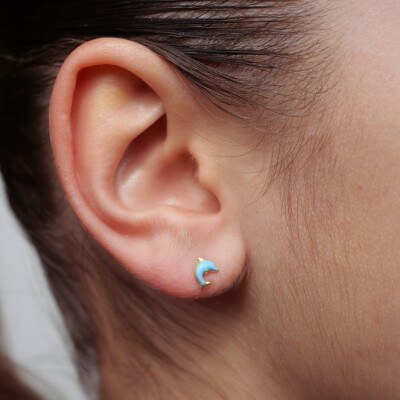 Boucles d'oreilles Dauphins Collection Lumière enfant, or jaune 750 millièmes, à vis