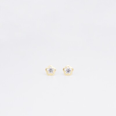 Boucles d'oreilles Fleurs Collection Lumière enfant, or jaune 750 millièmes, oxydes de zirconium à vis