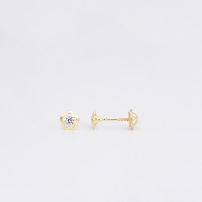 Boucles d'oreilles Fleurs Collection Lumière enfant, or jaune 750 millièmes, oxydes de zirconium à vis