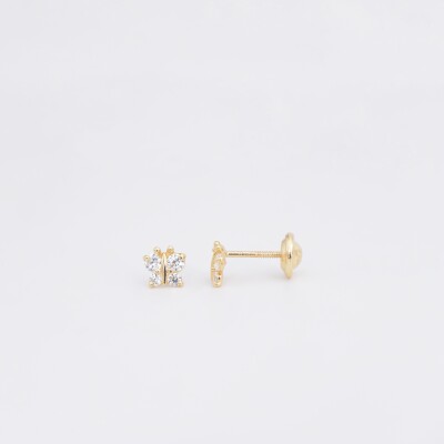 Boucles d'oreilles Papillons Collection Lumière enfant, or jaune 750 millièmes, oxydes de zirconium à vis