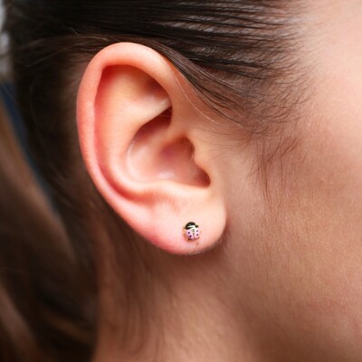 Boucles d'oreilles Coccinelles Collection Lumière enfant, or jaune 750 millièmes, à vis