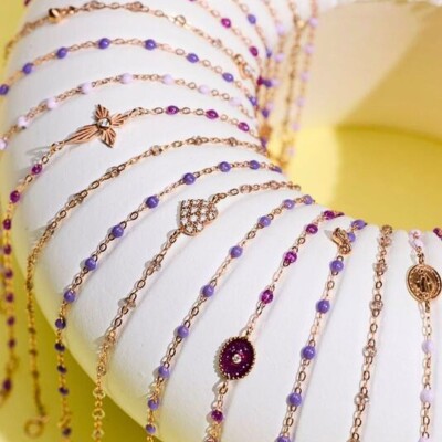 Bracelet Gigi Clozeau Classique en or rose et résine violet, 17cm