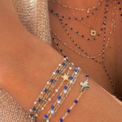 Bracelet Gigi Clozeau Classique en or rose et résine bleu saphir, 17cm