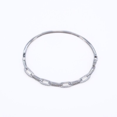 Bracelet Jonc Ligne Vendôme Collection Lumière or blanc 750 millièmes et diamants