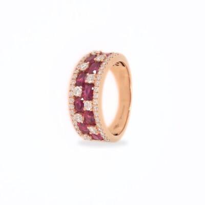 Bague Ligne Vendôme Collection Lumière en or rose 750 millièmes, rubis et diamants