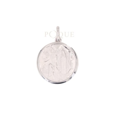 Médaille Vierge de Lourdes Collection Lumière en or blanc 750 millièmes.