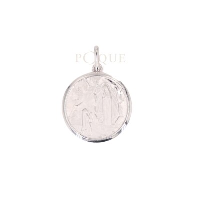 Médaille Vierge de Lourdes Collection Lumière en or blanc 750 millièmes.