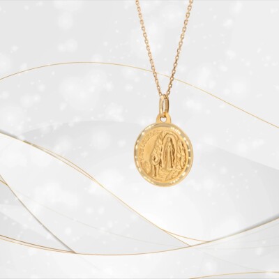 Médaille Vierge de Lourdes Collection Lumière en or jaune 750 millièmes, 18 mm.