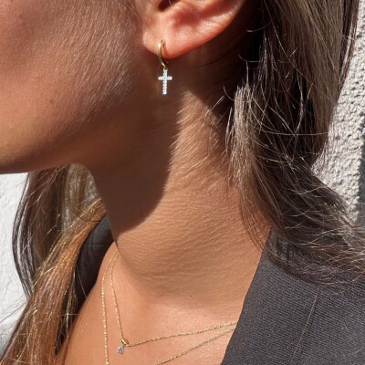 Créoles Croix Collection Lumière or 750 millièmes et diamants