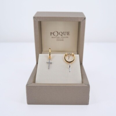 Créoles Croix Collection Lumière or 750 millièmes et diamants