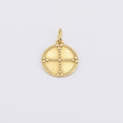 Médaille Mely Croix perlée en or jaune 750 millièmes, 17 mm