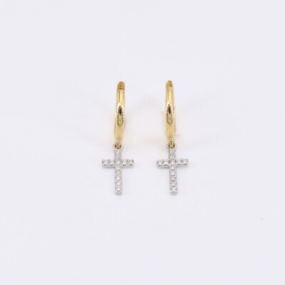 Créoles Croix Collection Lumière or 750 millièmes et diamants