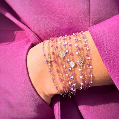 Bracelet Gigi Clozeau Classique en or rose et résine galaxy, 19cm