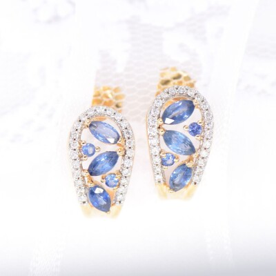 Boucles d'oreilles Collection Lumière en or jaune 750 millièmes, saphirs et diamants