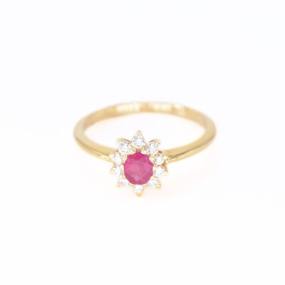 Bague Collection Lumière en or jaune 750 millièmes, rubis et diamants