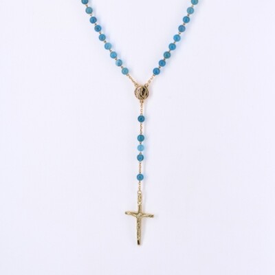Chapelet Collection Lumière médaille de Lourdes, croix en plaqué or jaune et Apatite