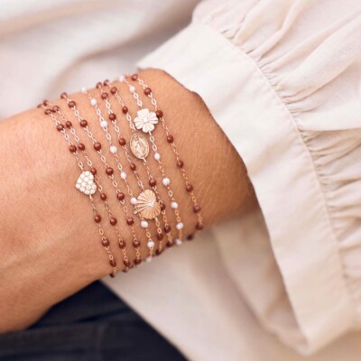 Bracelet Gigi Clozeau Classique en or rose et résine moka, 17 cm