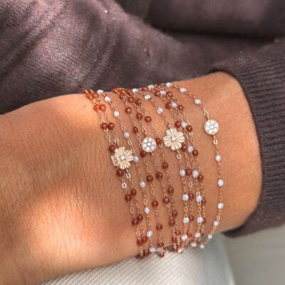 Bracelet Gigi Clozeau Puce en or rose, résine blanche et diamants, taille 17cm