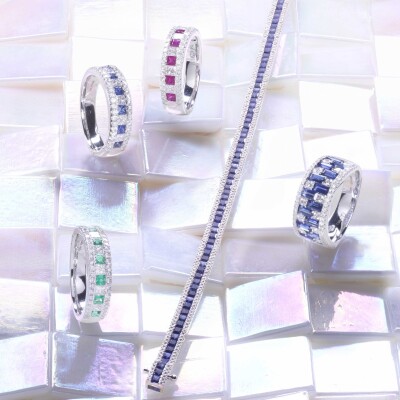 Bague Crown en or blanc, émeraude et diamants