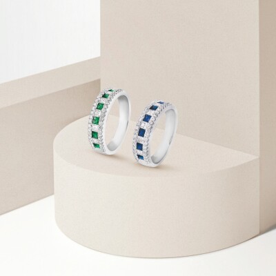 Bague Crown en or blanc, émeraude et diamants