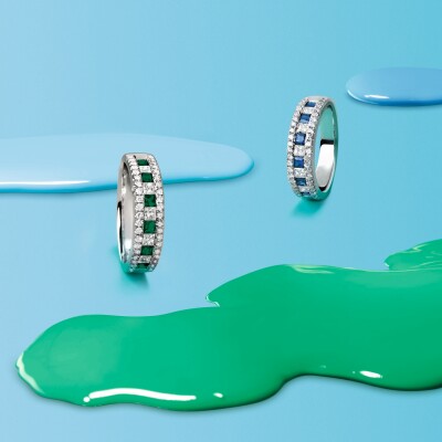 Bague Crown en or blanc, émeraude et diamants
