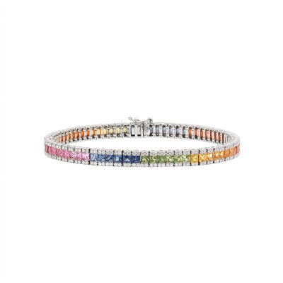 Bracelet Rainbow en or blanc, saphirs multicolores et diamants