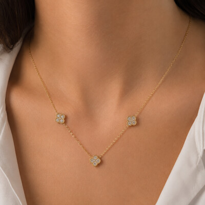 Collier Trèfles en or jaune et diamants