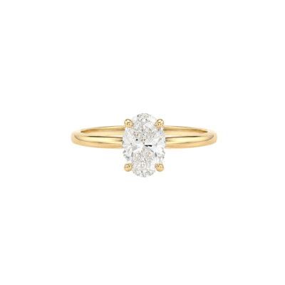 Solitaire or jaune et diamant ovale