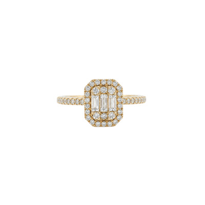 Solitaire demi-tour or jaune et pavé de diamants