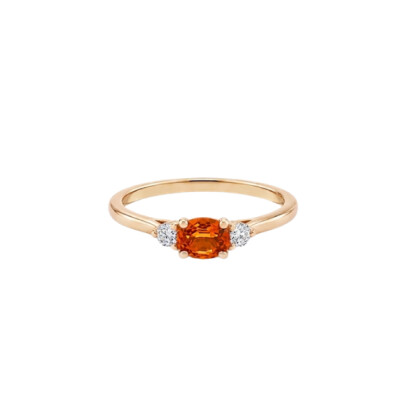Bague en or rose, saphir orange et diamants