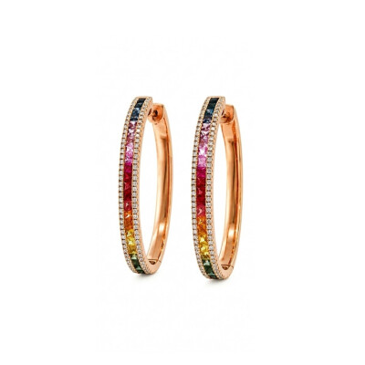 Boucles d'oreilles Rainbow en or rose, saphirs et diamants