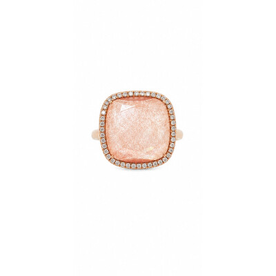 Bague Rinku or rose, éosite, nacre et cristal entourée de diamants