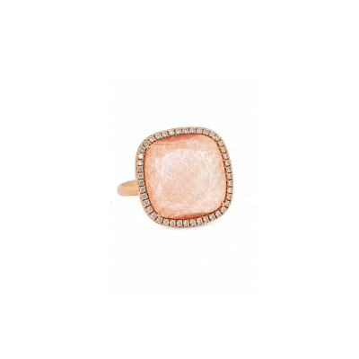 Bague Rinku or rose, éosite, nacre et cristal entourée de diamants