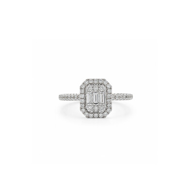Solitaire demi-tour or gris et pavé de diamants