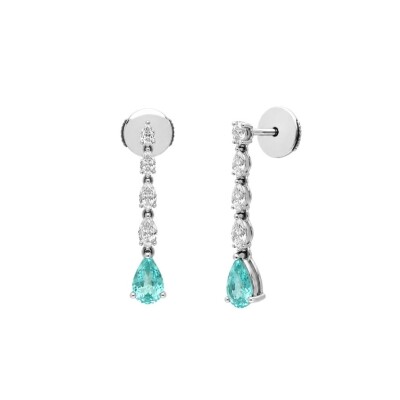 Boucles d'oreilles Absolu en or blanc, Tourmalines Paraïba et diamants