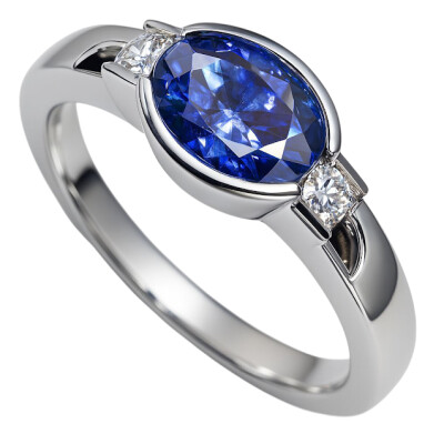 Bague or blanc, saphir et diamants