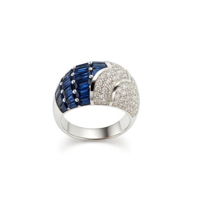 Bague or blanc, Saphir et Diamants, taille 54