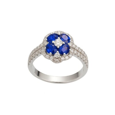 Bague or blanc, saphir et diamants