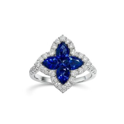 Bague or blanc, saphir et diamants