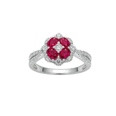 Bague or blanc, rubis et diamants