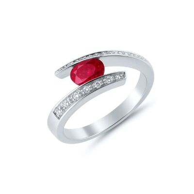 Bague or blanc, rubis et diamants