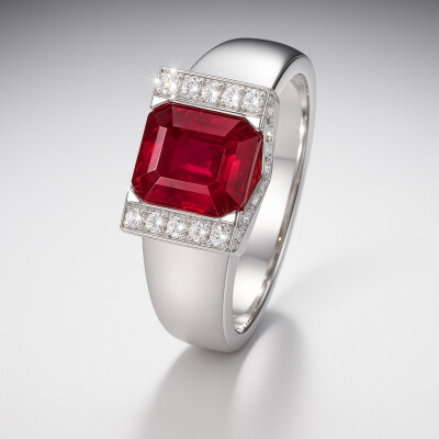 Bague or blanc, rubis et diamants