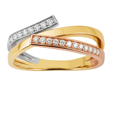 Bague en or blanc, or jaune, or rose et diamants de 0.2ct