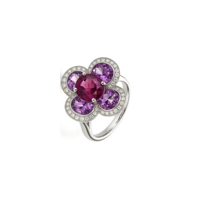 Bague or blanc, améthystes et diamants