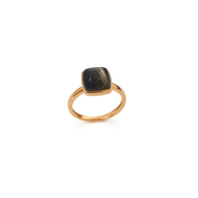 Bague or rose et quartz rutile sur onyx